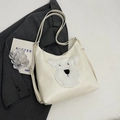Bolso de media luna blanco crema en piel sintética con bordado de perro de peluche - Blanco Roto