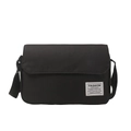 Black Oxford fabric crossbody messenger bag with adjustable strap and fashion label - Black