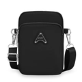 Borsa a tracolla porta cellulare in nylon nero con cerniere e logo sportivo - Nero
