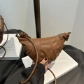 Chic brown PU leather crescent shoulder bag with vertical stitching and knot strap - Brown