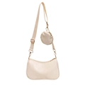 Sac bandoulière beige multifonctionnel avec petit porte-monnaie rond et sangle - Blanc