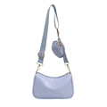 Sac bandoulière bleu clair en similicuir avec petite pochette ronde et zips dorés - Bleu