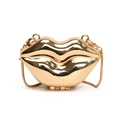 Chique lippen-vormige acryl clutch in goudglans met slanke metalen slangenketting - Lippen Stijl / Goud