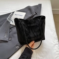 Minimalist black tote bag with bow detail and vintage textured leather for women - Black