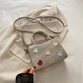 Chic beige tote bag with colorful macaron hearts and crossbody strap for women - Gray