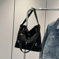 Grand sac cabas noir en velours côtelé avec lettres brodées blanches et larges anses - Noir