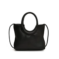 Minimalistische schwarze Lederhandtasche mit Rundgriff und praktischem Schultergurt - Schwarz