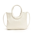 Elegante beige Handtasche aus Lychee-Leder mit Rundgriff und schmalem Gurt - Weiß