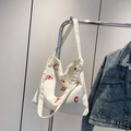 Sac fourre-tout en velours côtelé blanc avec broderie rouge Future et bandoulière - Blanc