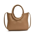 Braune Handtasche aus Leder mit rundem Griff und schmalem Schultergurt aus Leder - Khaki