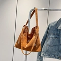 Grand sac fourre-tout en velours côtelé orange avec broderie pour étudiantes et loisirs - Marron