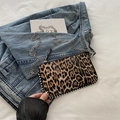 Chic leopard print envelope bag with silver rivets and metallic chain strap - Brown