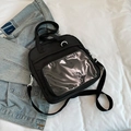 Borsa tote nera minimalista in tela con tasca trasparente e tracolla regolabile - Nero