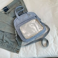 Borsa tote celeste minimalista con finestra in PVC e tracolla regolabile rimovibile - Blu