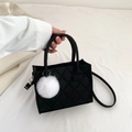 Chic black felt crossbody bag with diamond stitching and white pompom detail - Black