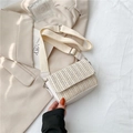Minimalist woven straw and white leather crossbody bag with adjustable wide strap - White