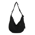 Minimalist black corduroy crescent crossbody bag with adjustable strap and zip closure - Black