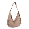 Minimalist corduroy crescent crossbody bag in beige with adjustable strap and textured fabric - Khaki