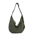 Olive green corduroy hobo cross-body bag with adjustable strap and textured finish - Green