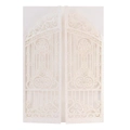 Elegant laser cut white gate-style wedding invitation card with iridescent glitter finish - Glitter Ivory