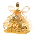 Boîte à bonbons dorée découpée au laser avec détail de couronne et nœud en ruban ambre - Or Réfléchissant
