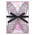 Détail de l'invitation papillon pailletée argentée avec carte intérieure fleurie - Charbon Argenté