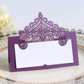 Elegant purple laser cut wedding place card with intricate lace crown and white insert - Dark Purple