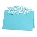 Laser cut sky blue table card with intricate butterfly hollow pattern for wedding seating - Tiffany Blue