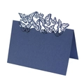 Dark blue laser cut place card featuring elegant butterfly hollow design for weddings - Sapphire Blue