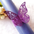 Deep purple laser cut butterfly napkin ring with intricate floral hollow design for weddings - Dark Purple