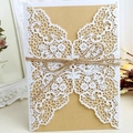 Laser cut white lace wedding invitation with kraft paper card and twine bow - White Invitation With Kraft Envelope And Rope