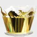 Golden laser cut cupcake wrappers with dinosaur silhouettes for party cake decorations - 5cm / Reflective Gold