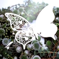 Elegant 3D white butterfly place card with laser-cut heart hollow pattern and wings - Hollow Heart Butterfly Style (BK-32)