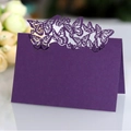 Elegant deep purple laser-cut butterfly place card with tent fold for wedding tables - Dark Purple