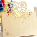 Carte de table ajourée dorée champagne avec motif cœur au fini nacré pour mariage - Beige (Jewelry Star)