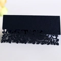 Elegant black pearlescent laser-cut leaf name place card for wedding table seating decor - Black Khaki