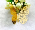 Golden 3D laser-cut butterfly wall sticker with hollow flower pattern and mirror finish - Reflective Gold