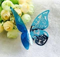 Blue 3D butterfly wall sticker with laser-cut floral wings and metallic finish - Reflective Blue