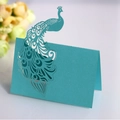 Marque-places mariage paon découpé au laser pour décoration de table élégante - Bleu Tiffany