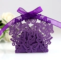Elegant deep purple laser-cut candy box with butterfly patterns and satin ribbon - Dark Purple