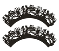 Laser cut Halloween cupcake wrappers with black castle and pumpkin silhouette designs - Halloween Letter Style (WB-275)