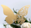 Golden glitter butterfly place card with laser-cut hollow design for wedding glasses - Beige Gold