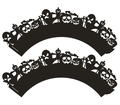 Detailed laser-cut silhouette of black Halloween cupcake wrappers with pumpkins and ghosts - Scarecrow And Ghost Style (WB-276)