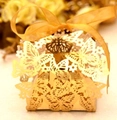 Golden butterfly laser-cut wedding favor box with orange ribbon bow for candies - Reflective Gold