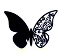 3D laser-cut black paper butterfly wall sticker with hollow flower pattern wing - Black Khaki