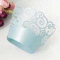 Light blue laser-cut cupcake wrapper with elegant vine pattern on pearlescent paper - 5cm / Pearl Pale Blue
