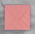 Detail view of square pink envelope with V-flap on a marble background for cards - Pink Square