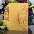 Elegante invitación dorada cortada con láser con encaje para bodas y eventos de gala - Dorado