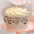 Elegant laser-cut cupcake wrappers with intricate beige floral patterns for events - 5cm / Silver