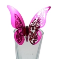 3D laser-cut butterfly cup card in hot pink metallic finish for wedding decor - Reflective Rose Red